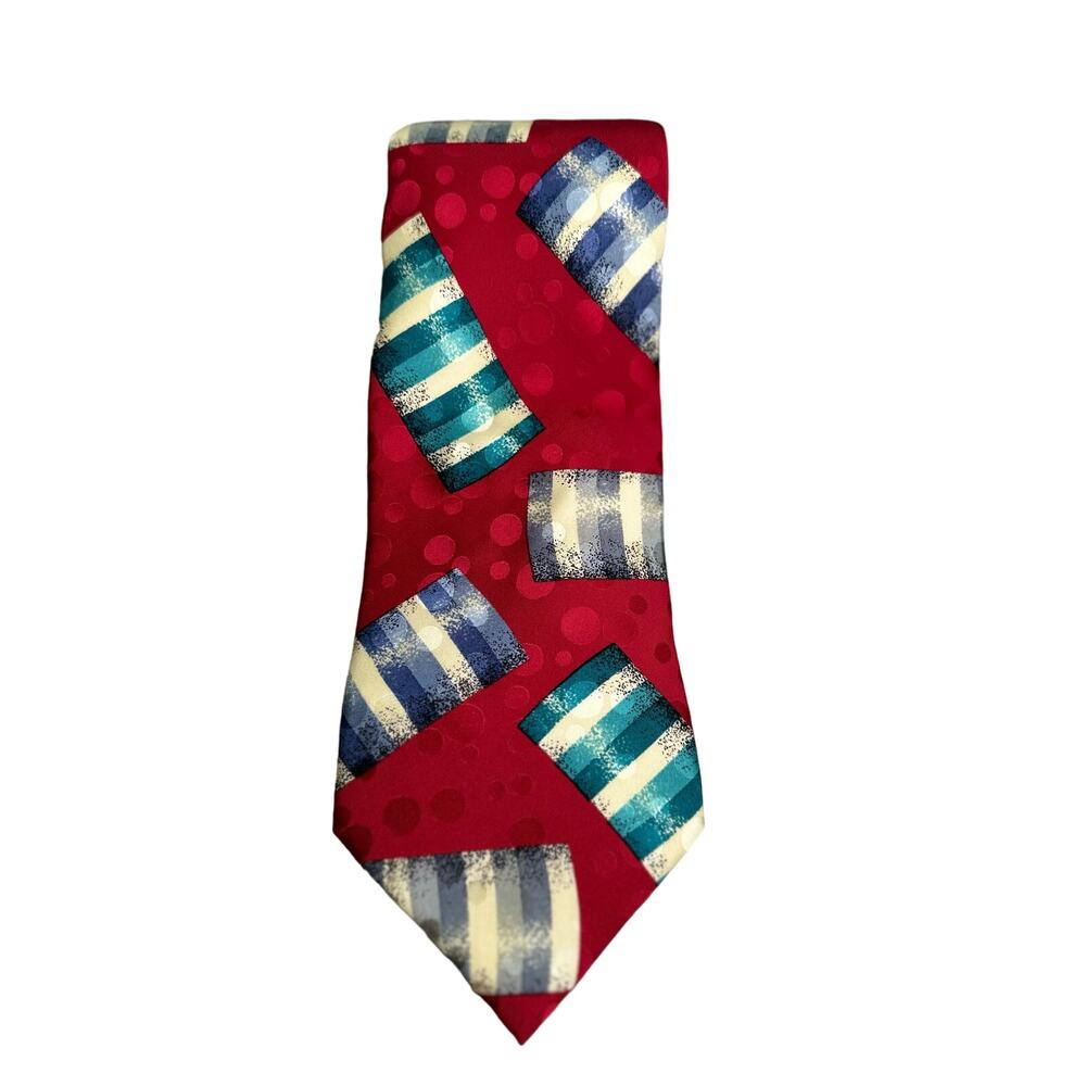 Rene Lezard Red Multicolor Geometric 100% Silk Tie